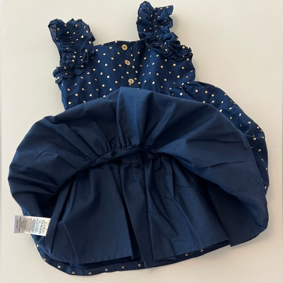RACHEL ZOE Navy and Gold Polka Dot Dress with Ruffle Straps | Girls 3T - Picture 4 of 5